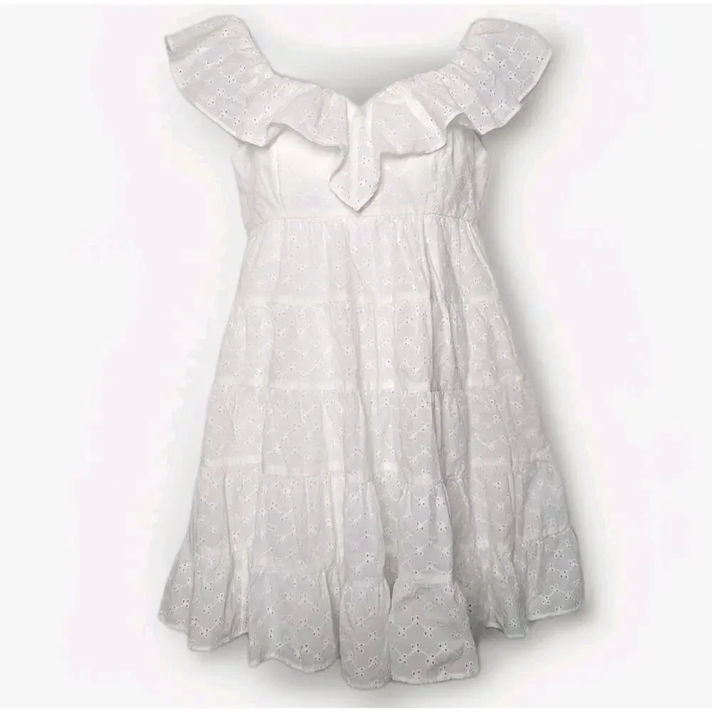 Lilly Pulitzer Emie Dress Resort White Ditsy Vine Eyelet Ruffle Sweetheart Sz 8 - Picture 4 of 11
